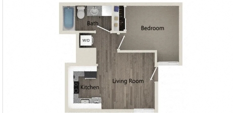 Floor plan for 1 bed, 1 bath, 443 sqft